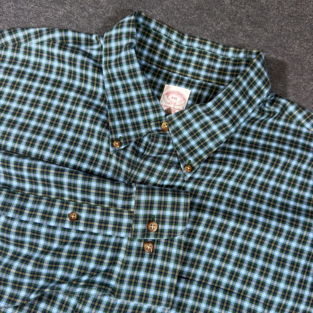 Brooks Brothers Shirt Mens XXL Blue Green Plaid‎ Button Down Non Iron Cotton 346
